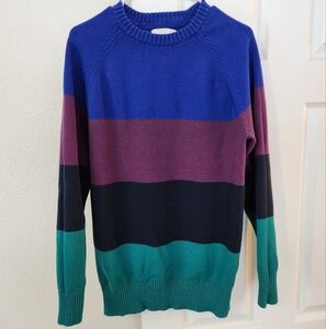 American Eagle Color Block 100% Cotton Knit Crew Neck Sweater, Medium Tall